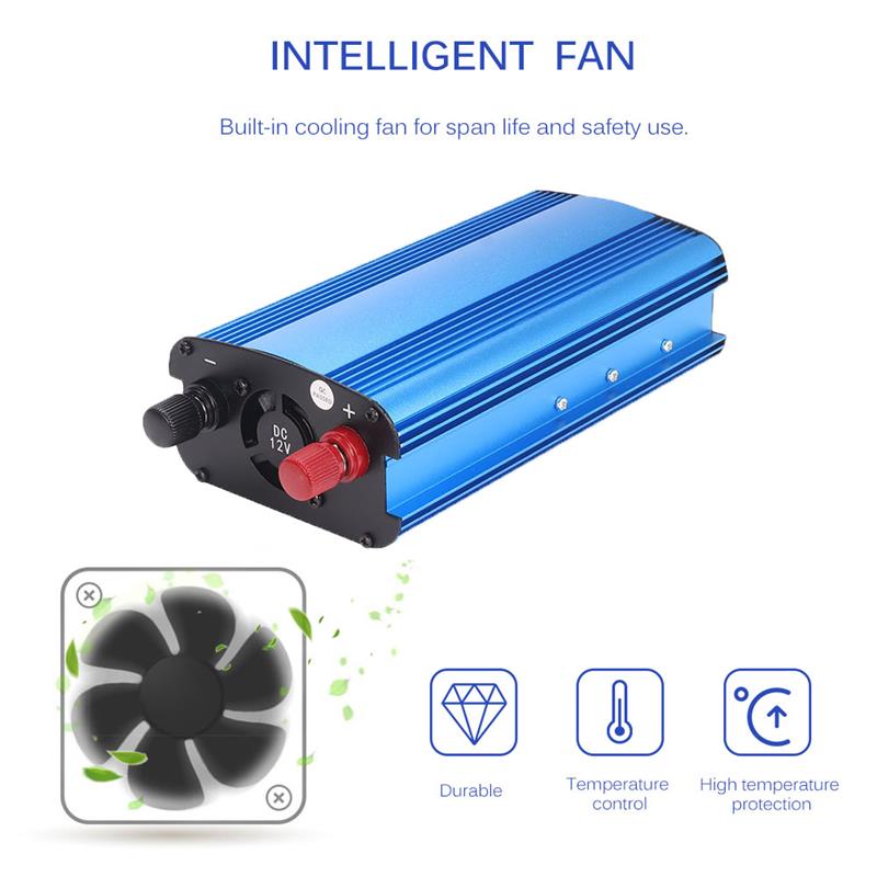 DC12 To 220V 3000W Solar Power Inverter AC Modified Sine Wave Converter Built-In Cooling Fan Manual Switch