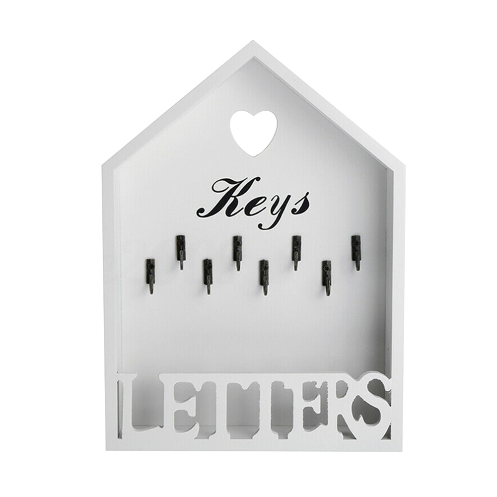 Portable Letter Rack casa organizador de madera 8 ganchos de almacenamiento llavero Oficina Vintage decoración de pared colgador para el hogar: Blanco