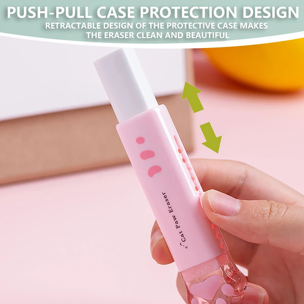 1-8Pcs ! Kawaii Cat Paw Rubber Erasers Retractable Pencil Eraser for Kids Students School Home Office Writing Drawing