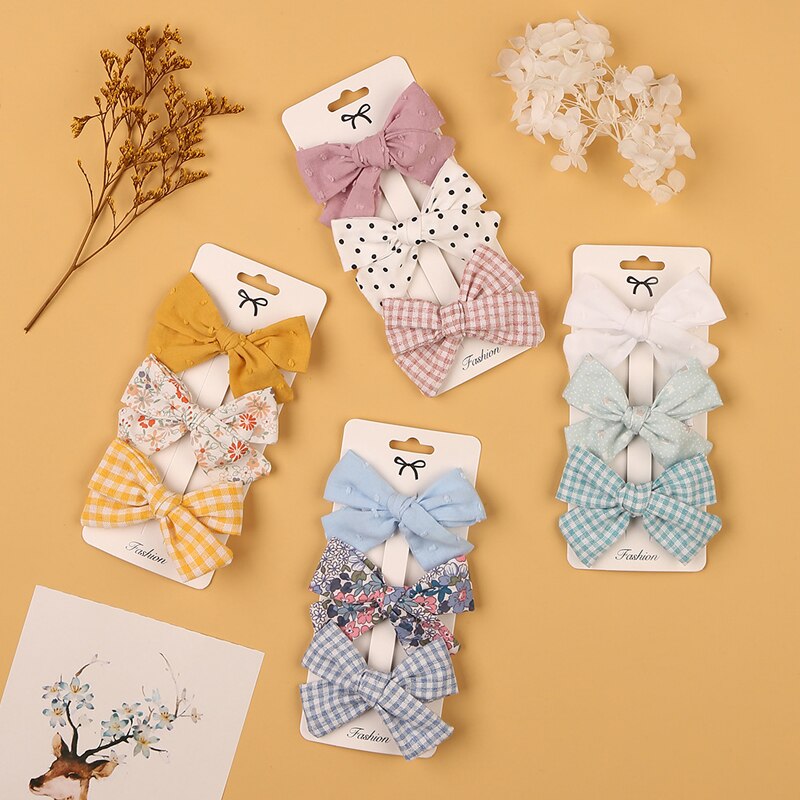 Baby Bogen Haarnadel Mädchen Haar Clip Baumwolle Spitze Barette Für freundlicher Headwear Säuglings Blumen Karierten Clips Babys Nette Zubehör 3/4Stck
