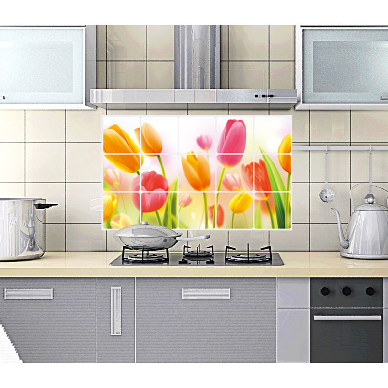 3D Tulp Bloemen Keuken Olie-proof Muurstickers Voorkomen Hoge Temperaturen Waterdichte Keuken Poster Home Decoration Muurstickers
