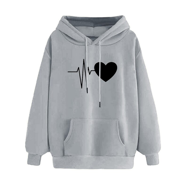 Autumn Women Hoodies Long Sleeve Cotton Gym Sweater Boyfriend Style Heart Gesture Hooded Sweatershirt Loose Pullover Tops: XL / Gray