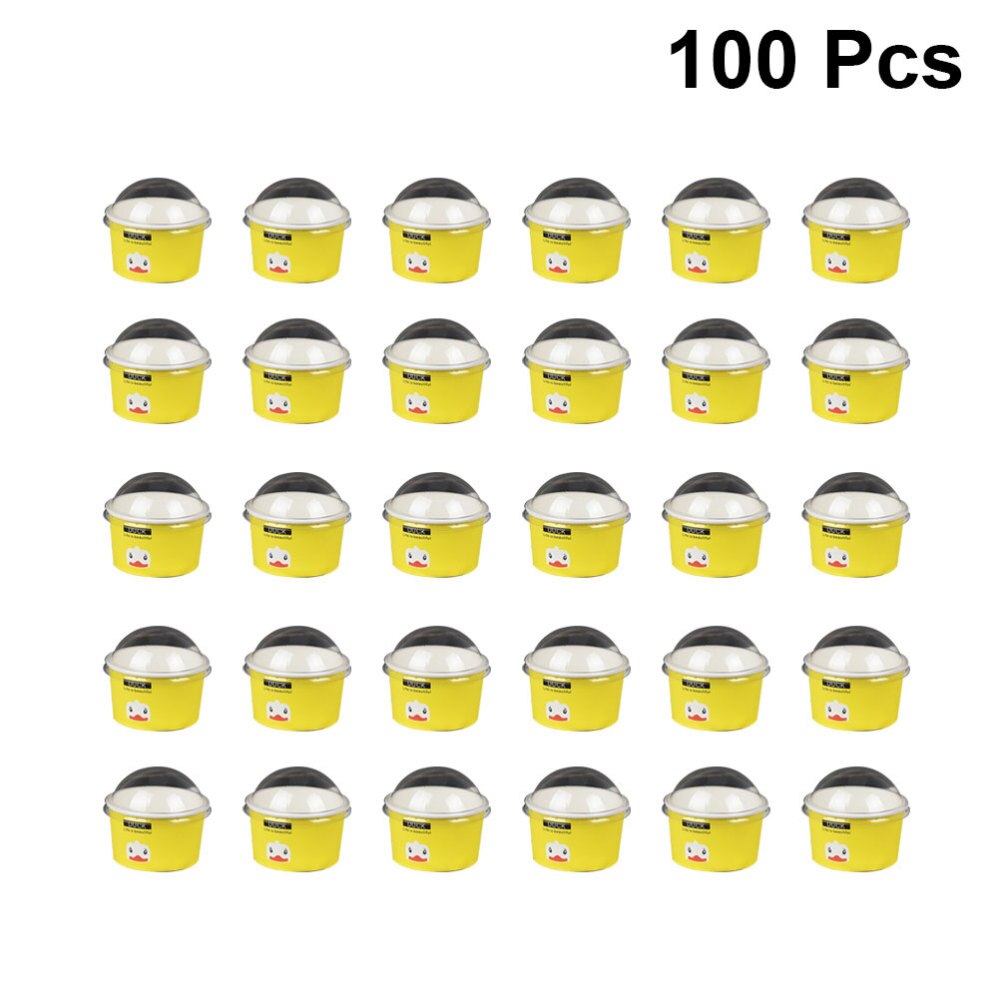 100 Stuks 85/200Ml Wegwerp Ijs Papieren Cup Cup Met Half Cover Dessert Cake Cup Kom (blauw)