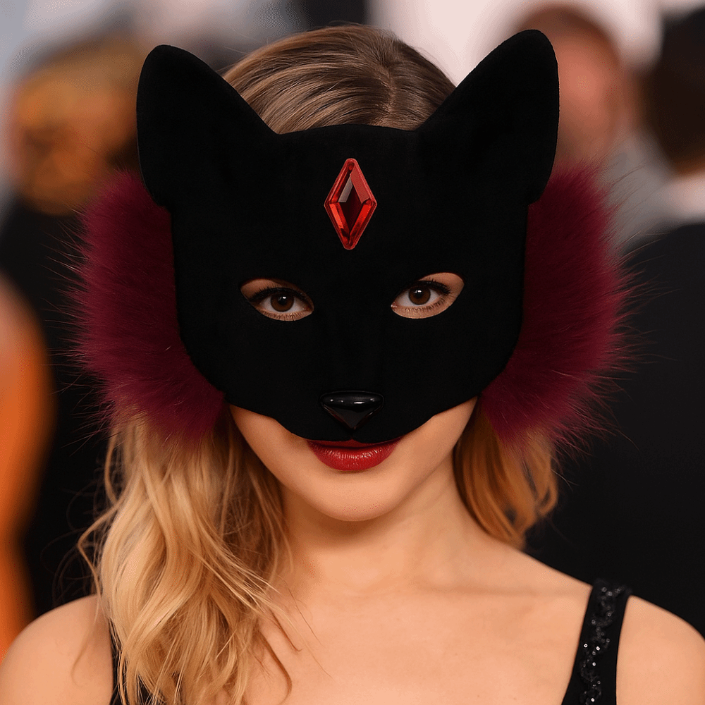 Leuke grappige kat gezichtsmaskers cosplay harige Halloween maskerade masker dier zwart halfgelaatsmasker unisex