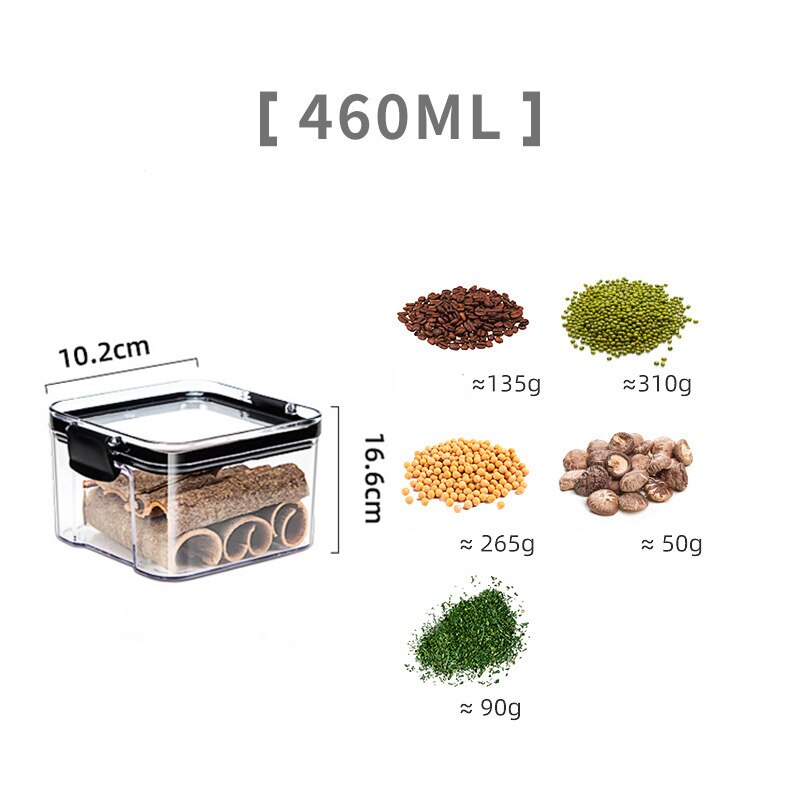 Airtight Food Storage Containers Set with Lids Plastic Dry Food Canisters for Kitchen Pantry Organization and Storage fridge can: 460ml Black Style A