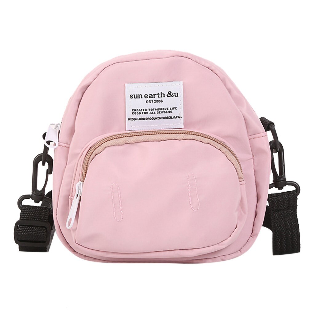 Outdoor Zipper Canvas Messenger Bag Sport Chest Bag Women letter solid Color hip hop bag teenager girls short travel Sac: pink