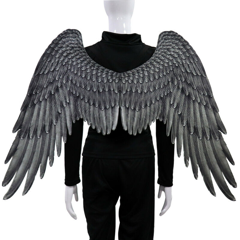 Costume 3D d&#39;ange diable à grandes ailes noires, accessoires de Cosplay pour fête à thème de Mardi Gras, pour enfants et adultes