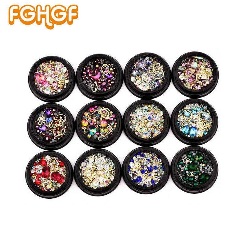Blanding stil bittesmå perler ting krystal dekorationer gør det selv håndværk flade diamanter farverige nail art metal nitte harpiks smykker fyldstoffer