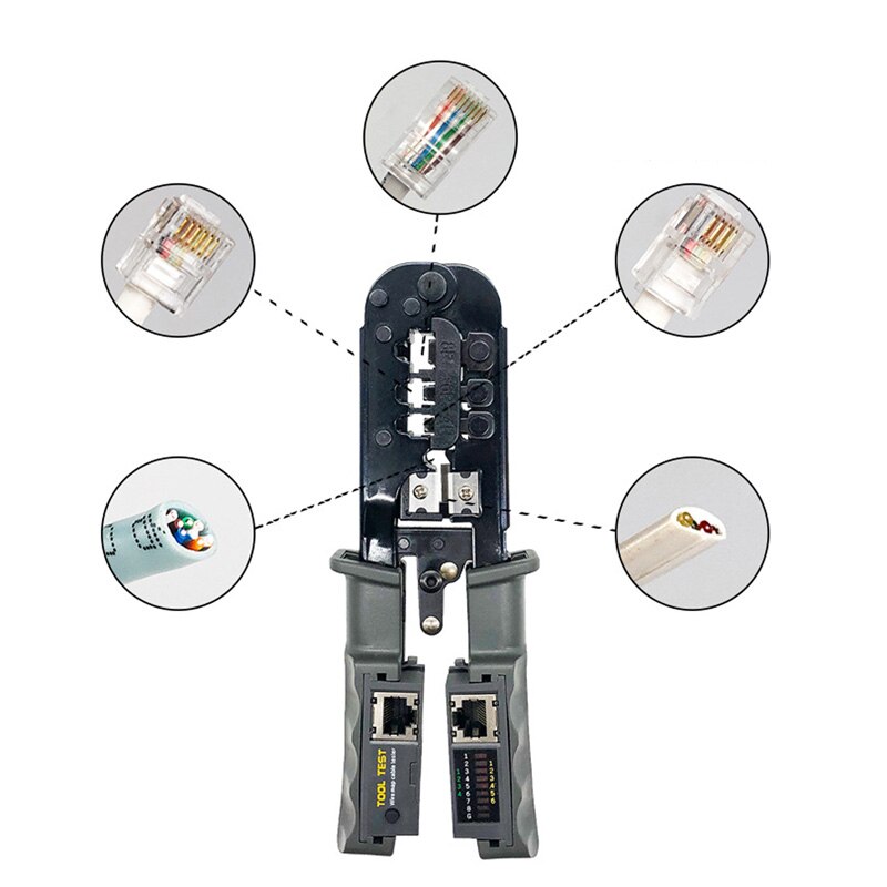 RJ45 Network Lan Cable Tester Crimp Tool For Cat7 Cat6 Cat5 RJ11 RJ12 RJ45 Crimper Metal Clip