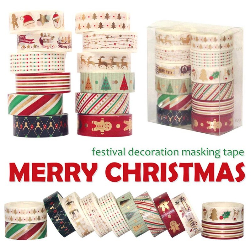 12 stk dekorativt tape tape jul washi tape håndværk dekorative sæt 15 mmx 5m