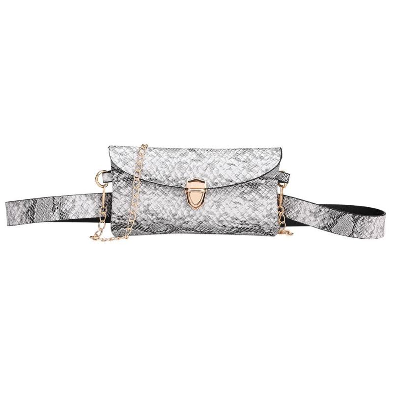 Chain Waist Bags Women PU Leather Fanny Packs Shoulder Bag Phone Pouch Snake Print Belt Bag Wallet Purse for Ladies: Gray