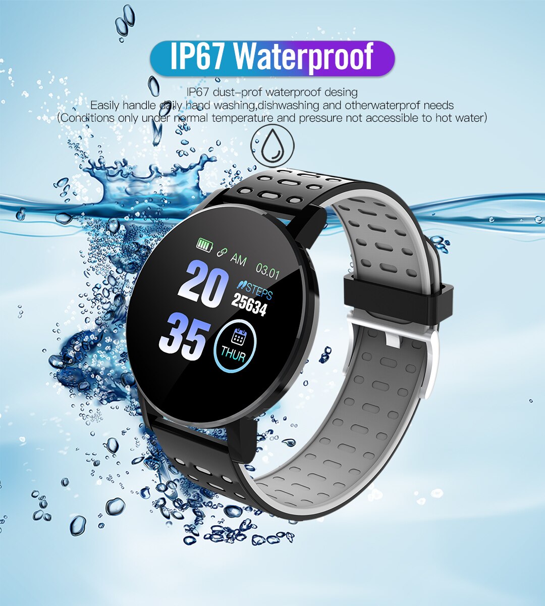 119Plus Smart Polsband Hartslag Bloeddruk Horloge IP65 Leven Waterdichte Polsband Fitness Tracker Horloge