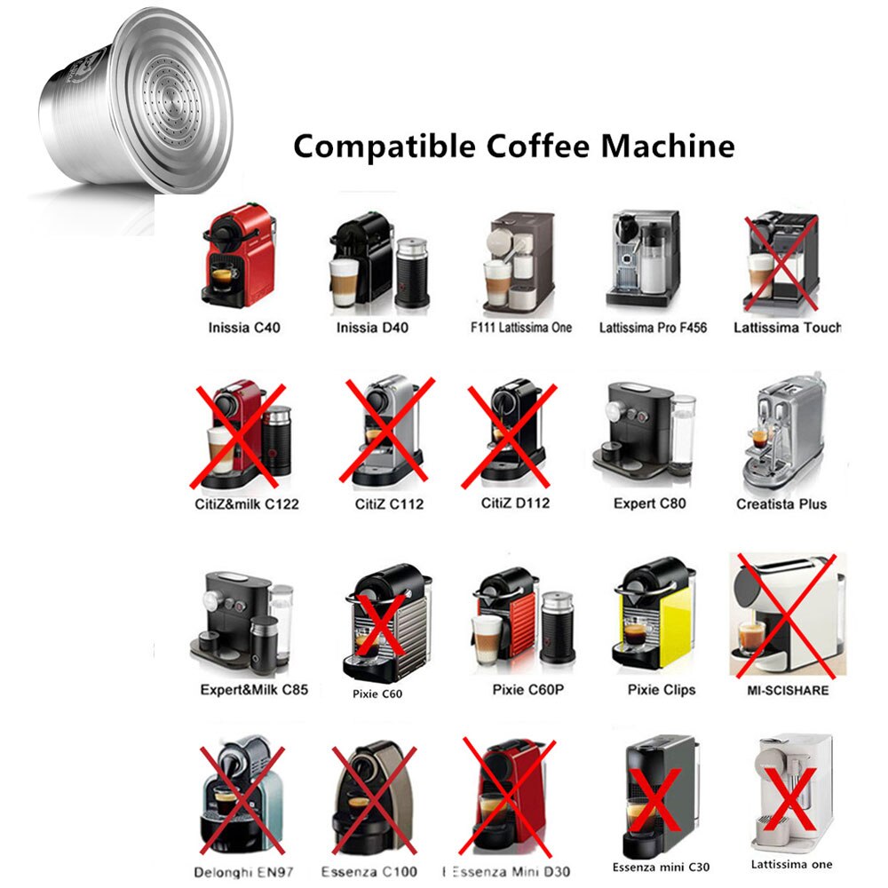 Uudelleenkäytettävät kapselit ruostumattomasta teräksestä valmistetut kahvikapselit täytettävät yhteensopivat nespresso-keittimeen