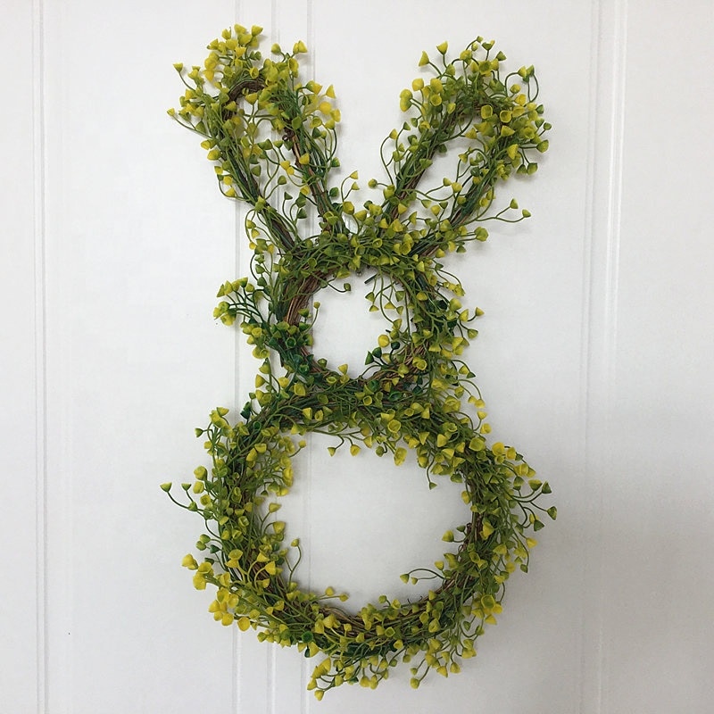 Hanging Wall Decoration Grapevine Twigs Bunny Floral Wreath for Spring Season Decoration