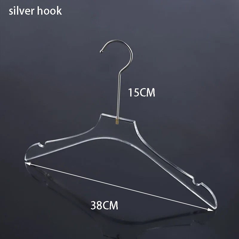 Clear Acrylic Clothes Hanger with Gold Hook, Transparent Shirts Dress Hanger with Notches for Lady Kids 5 Pcs: silver hook D
