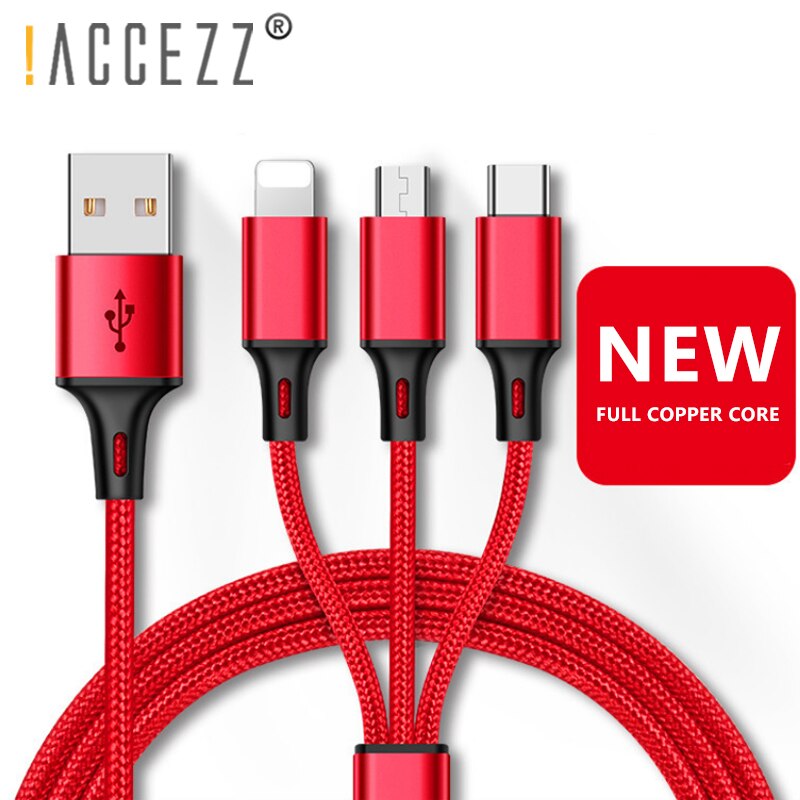 ! ACCEZZ 3 w 1 kabel ładowania oświetlenie dla iPhone 8 plus X XR XS Max mikro rodzaj usb C dla Samsung S8 Xiaomi 6 przewód ładowarki linii