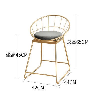 High gold bar stool wrought iron bar stool chair simple dining chair modern Nordic iron leisure chair bar chair: 45cm gold