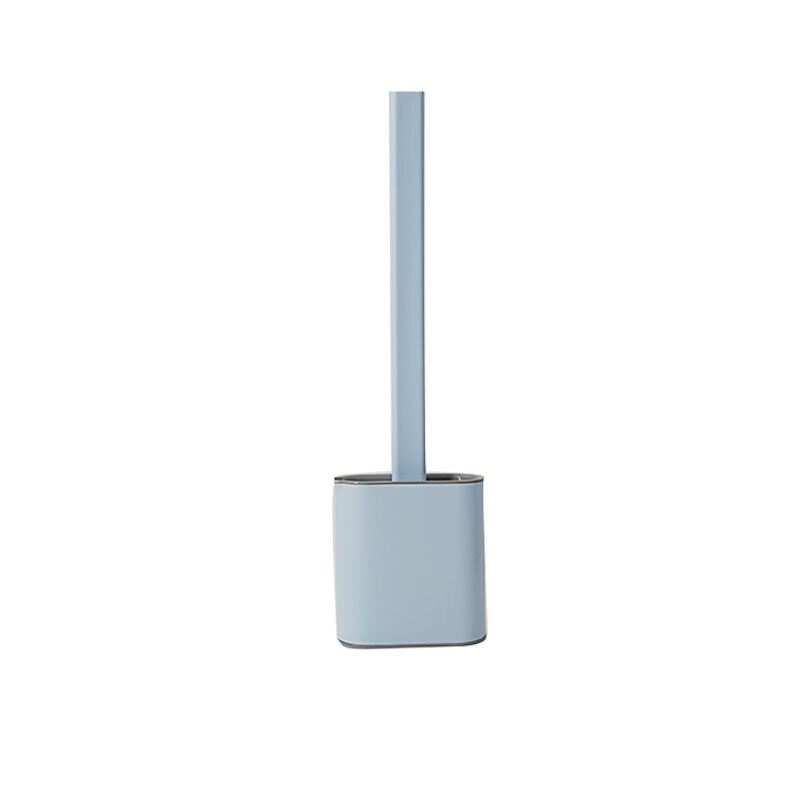 Cepillo de inodoro a prueba de fugas de agua con base de silicona, Wc, cabeza plana, cerdas suaves flexibles, juego de soporte de secado rápido: A-Blue