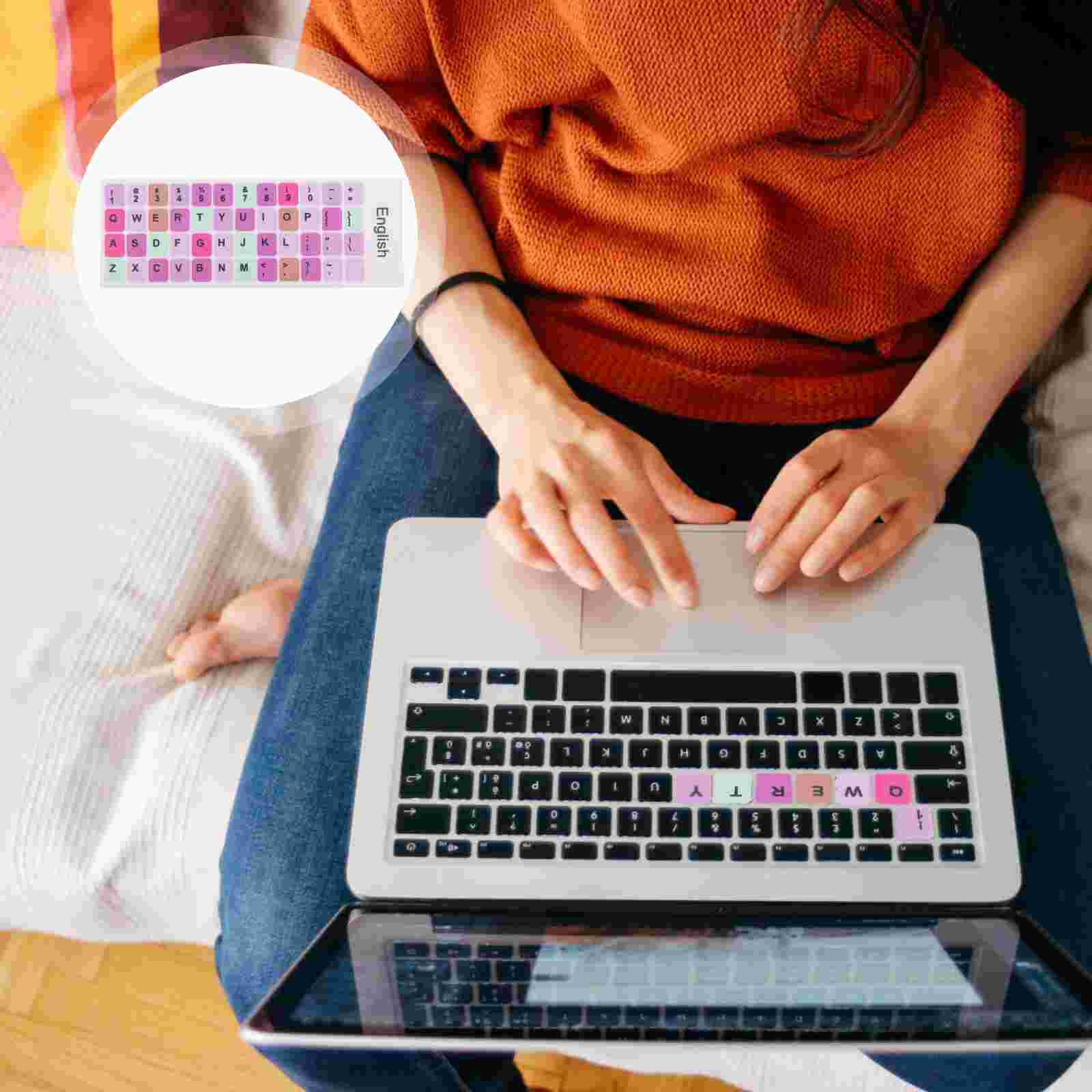 2 Sheets Laptop Keyboard Sticker Laptop Keyboard Sticker English Keyboard Decal: Colorful macarons