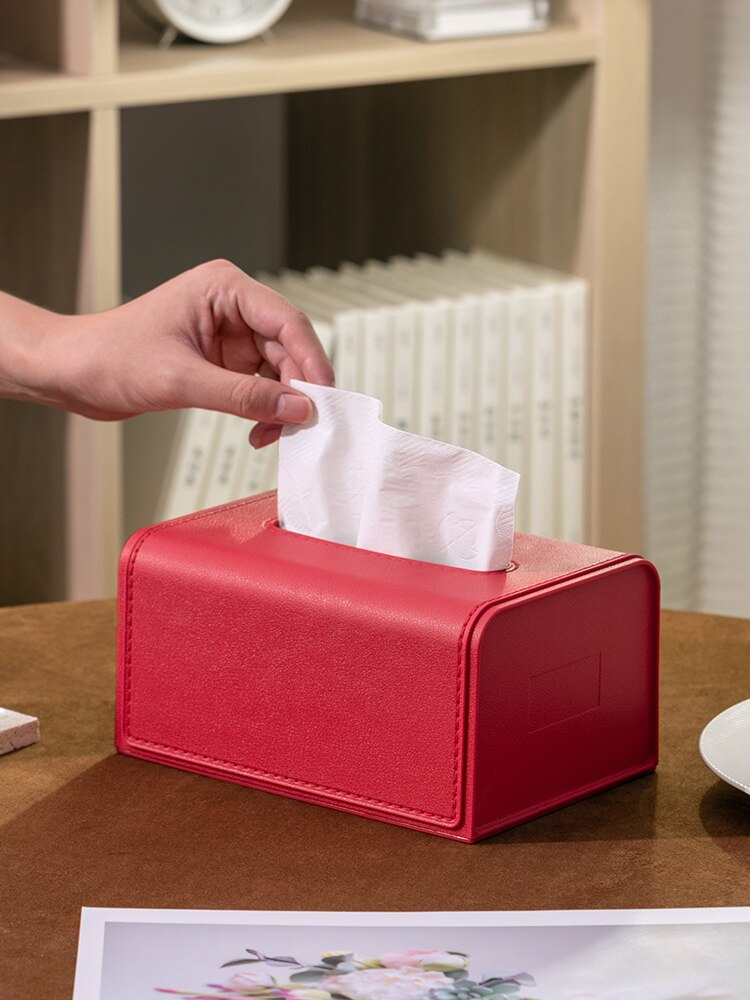 Leather Pattern Tissue Box Dining Table High-Grade Tissue Storage Box Living Room Simple Tissue Box Paper Extraction