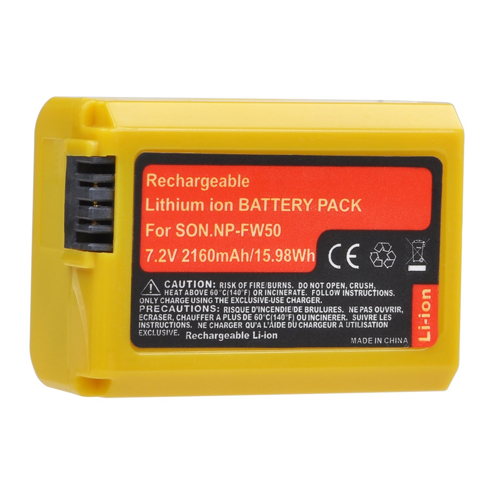 2160 mah gult np -fw50 batteri til sony np  fw50, a6000, a6500, a6300, a6400, a7, a7ii, a7r ii , a55,  nex -3n, rx10 iii , rx10 mk iv