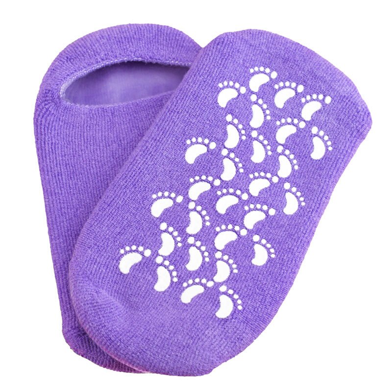 1 par återanvändbara spa-gel strumpor handskar fuktgivande blekning exfolierande släta händer fotvård för vuxna handmask: Lila fot
