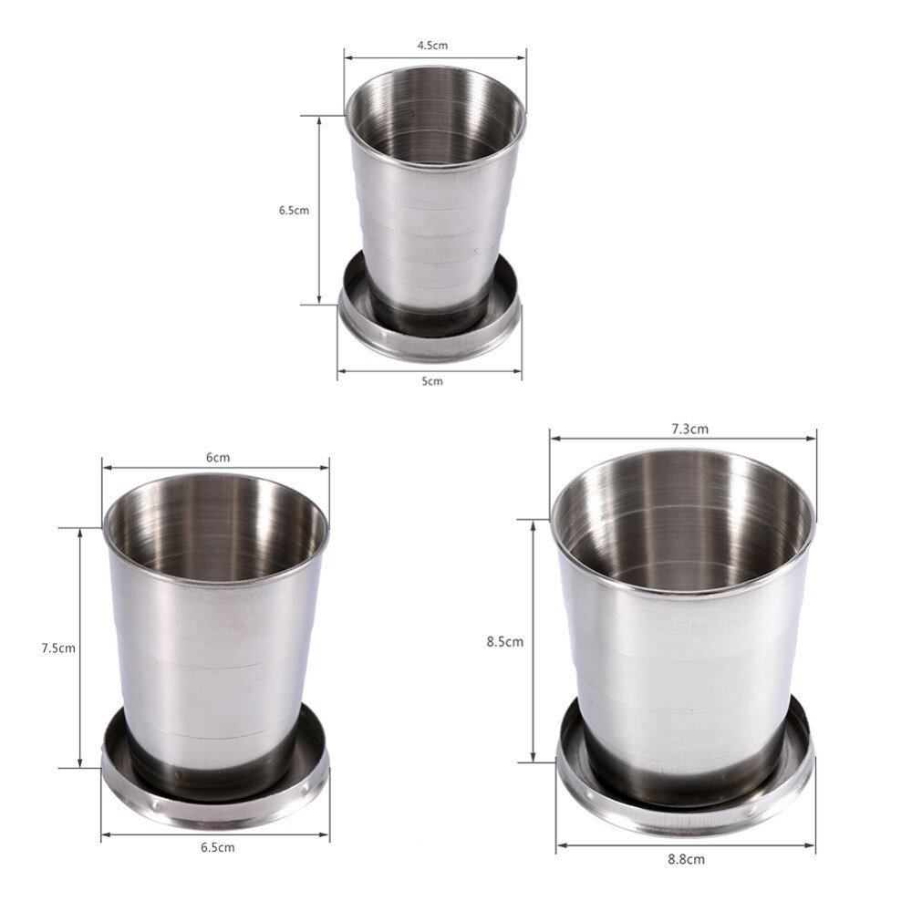 Thuis 75/140/240 ml Rvs Camping Vouwen Cup Draagbare Outdoor Sport Reizen Demontabel Inklapbare Cup Met sleutelhanger