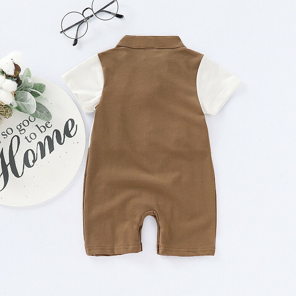 Infantile bébé garçon Gentleman barboteuse vêtements noir bretelles manches courtes barboteuse combinaison tenues nouveaux vêtements