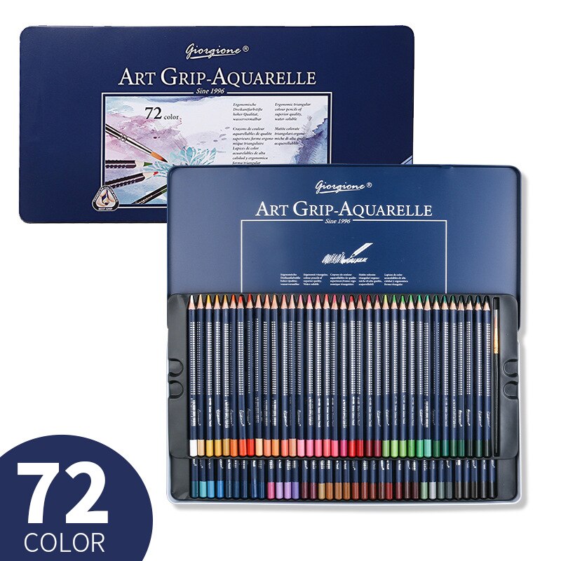 GIORGIONE 72 Color Water Soluble Colored Pencil Set Wooden Triangle Pen Body Thick Lead Artist Drawing Watercolor Paint Supplies