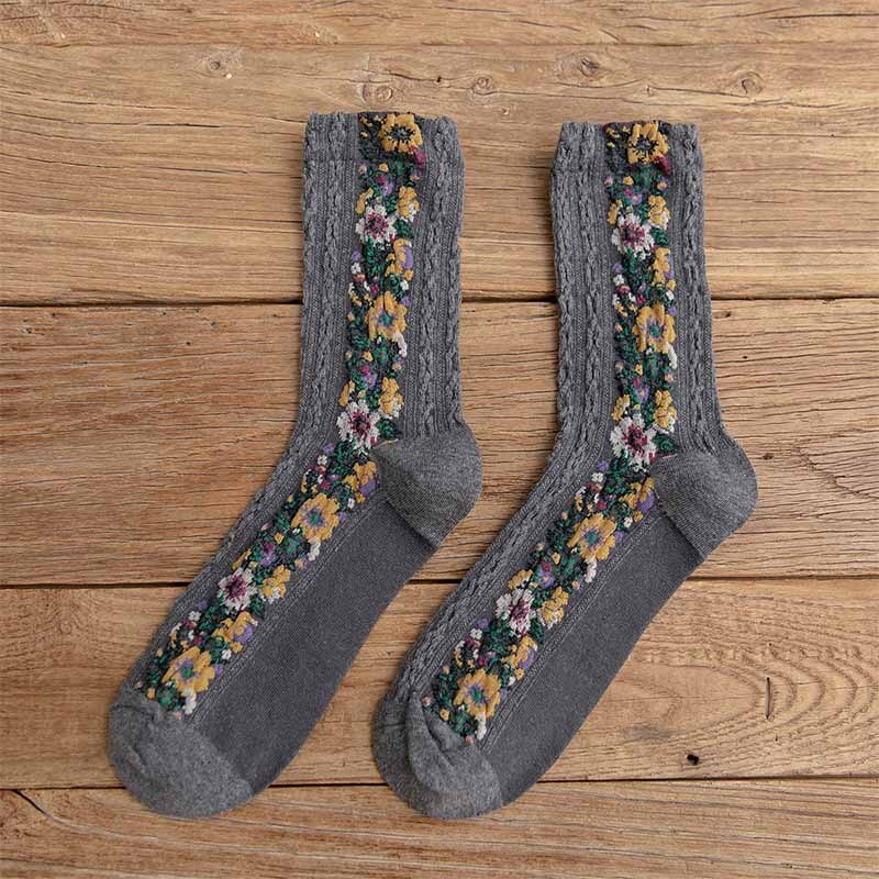 Women Socks Cotton Euramerican National Wind Flowers Autumn and Winter Ladies Socks Warm and Cute: 1