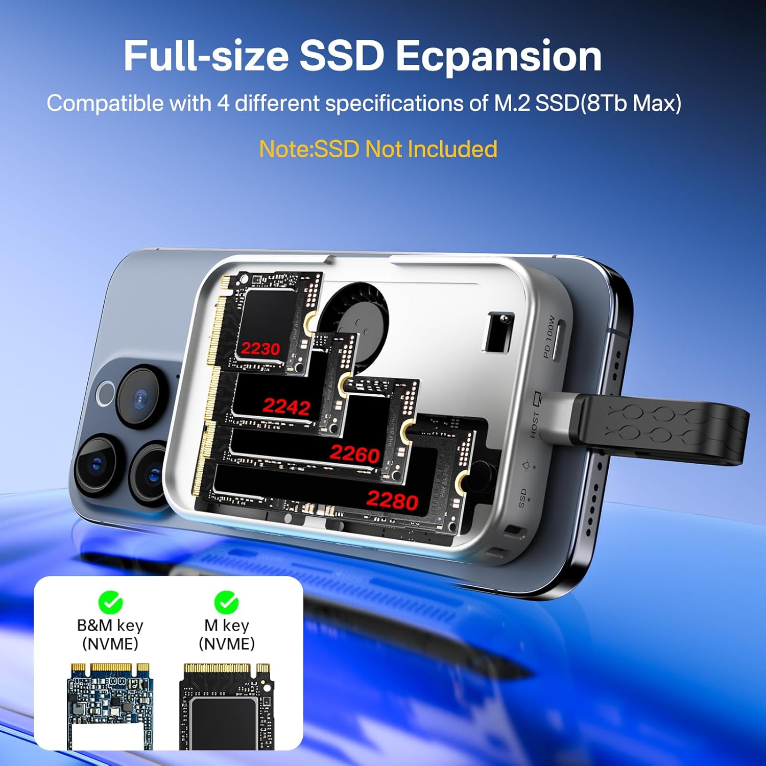 ACASIS M.2 NVMe SSD Enclosure Magnetic USB C Docking Station 10Gbps with Cooling Fan for iPhone 16/15 Pro 2230/42/60/80 NVME SSD