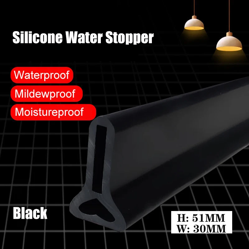 50mm Height Silicone Bathroom Water Stopper Blocker Shower Dam Dry And Wet Separation Flood Barrier Door Bottom Sealing Strip: black / 84.5mm