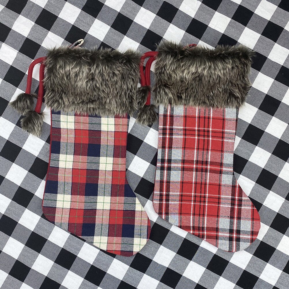 Kerst Kousen Voor Jaar Festival Plaid Bags Xmas Boom Sokken Kerstsok Snoep Zak Cadeau Voor Kids