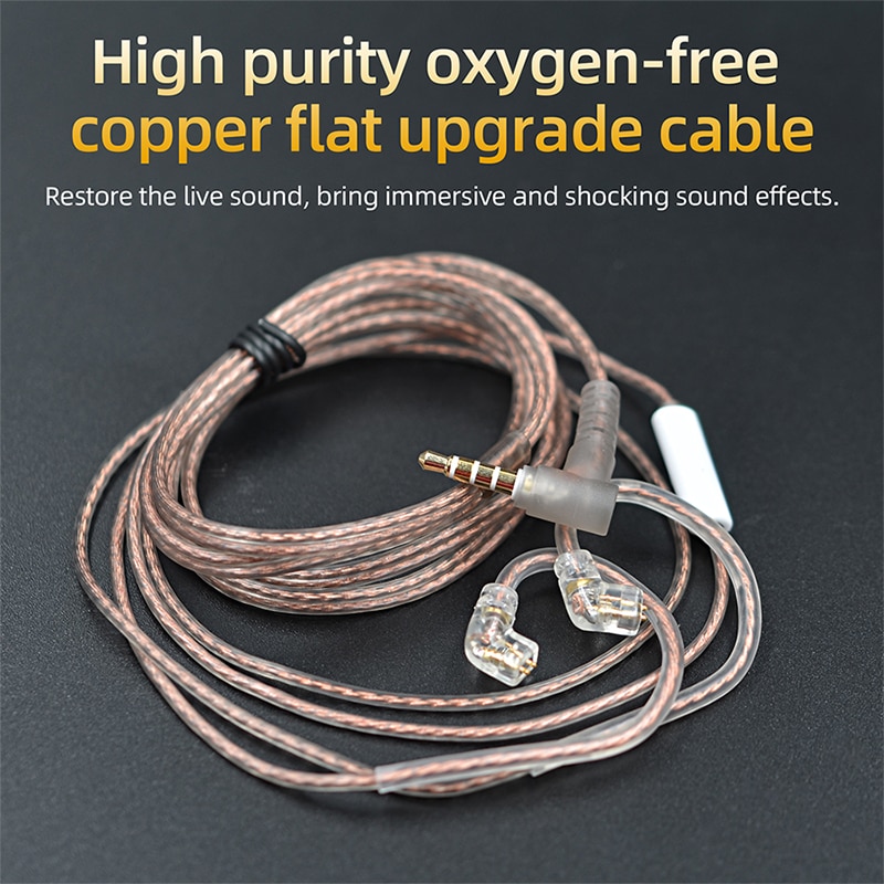 Cable plano de actualización KZ ZS10 ZSN EDX Pro de cobre libre de oxígeno de alta pureza, 2 pines, 0,75/0,78mm, Pin B/C, alambre OFC plateado de 3,5mm