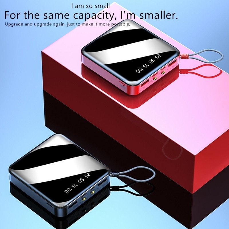 20000mAh Mini Power Bank External Battery Digital Display 2 USB Portable Dual LED Lighting Fast Charger Phone Battery