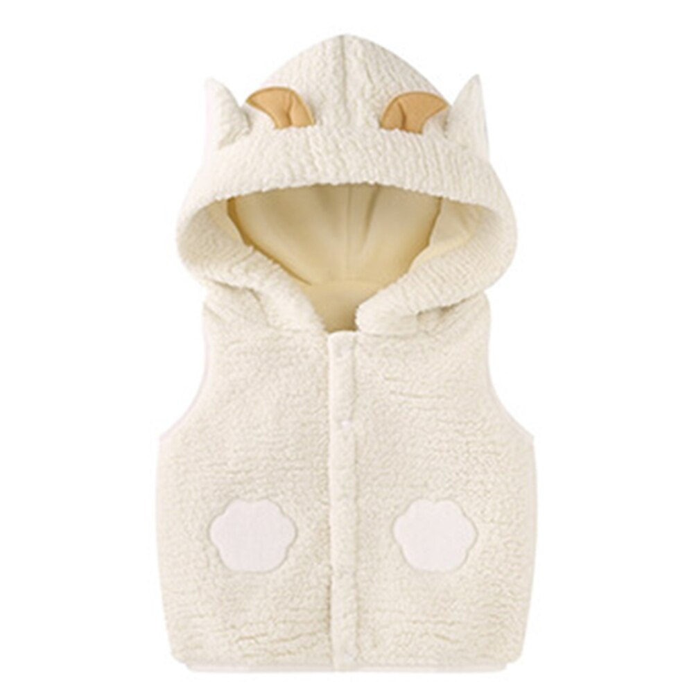 Leuke Warm Hooded Uitloper Mouwloze Knop Zachte Baby Vest Herfst Winter Comfortabele Meisjes Jongens Baby Peuter Mode: WHITE / 100cm