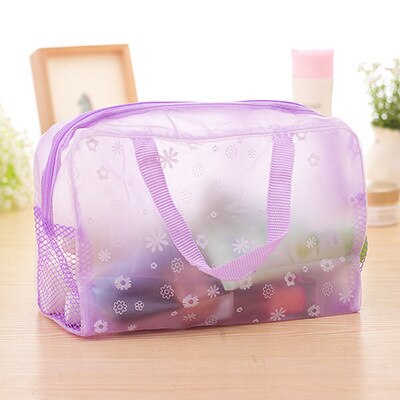 Flower Women Cosmetic Bag Transparent PVC Makeup Bag Case Travel Neceser Small Toiletry Wash Organizer Set Pouch: plum