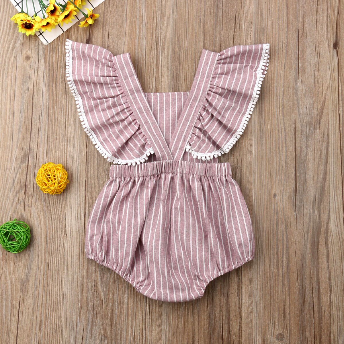 0-24m baby meisjes jongens bodysuit gestreepte print ruches korte mouwen jumpsuit zomer outfits