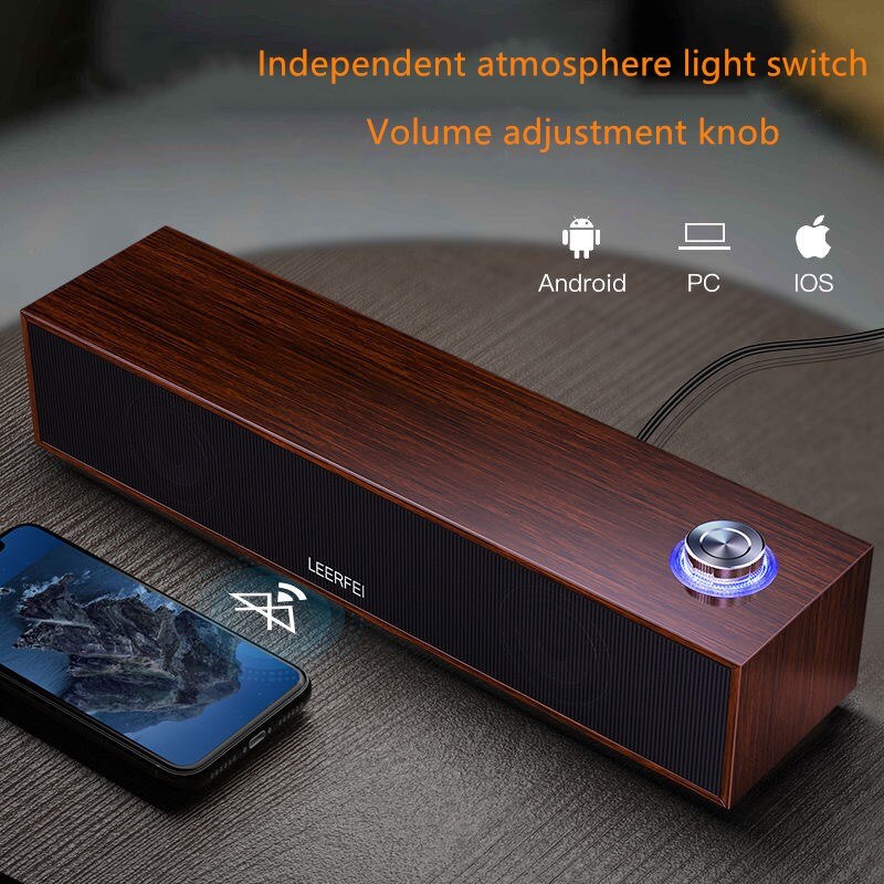 Wooden Bluetooth Speaker USB Smart Computer Desktop Wired Speaker Subwoofer Bar column 3D Stereo Sound Surround Loudspeaker