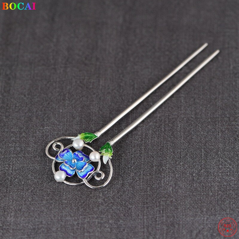 Bocai  s925 haaraccessoires aus sterlingsilber, beliebte cloisonné-perlen-emaille-haarnadeln aus reinem silber, schmuck für damen