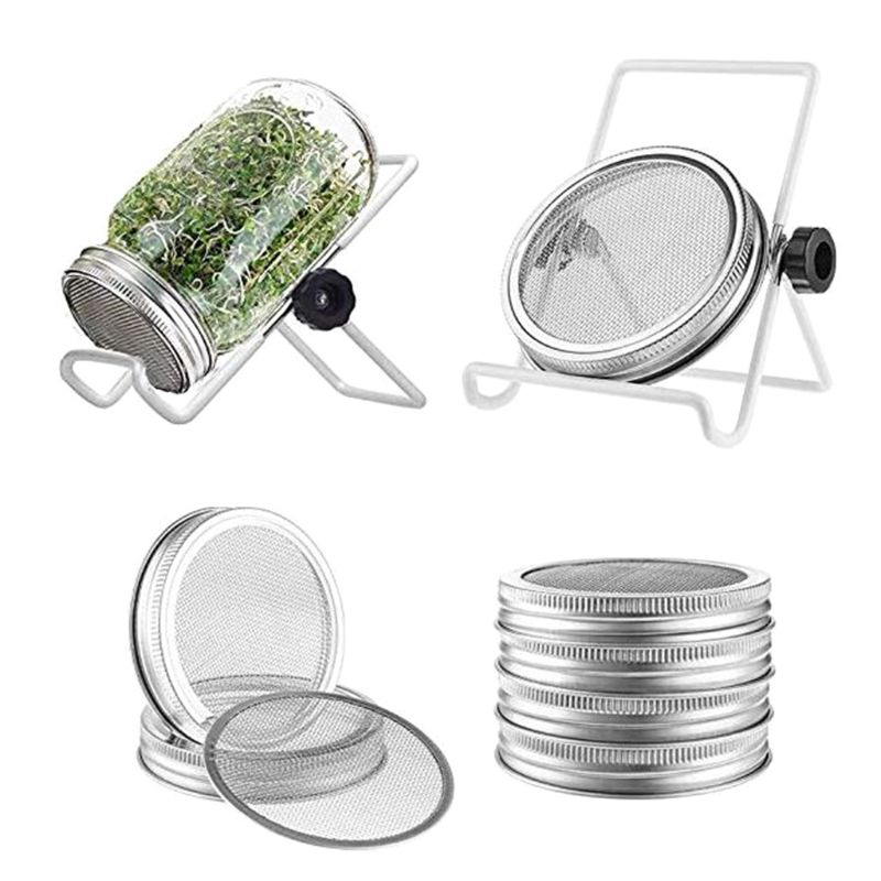4 stk spirekrukke i rustfrit stål med 2 beslag stativer til bred mund murer spire krukker germinator grow broccoli