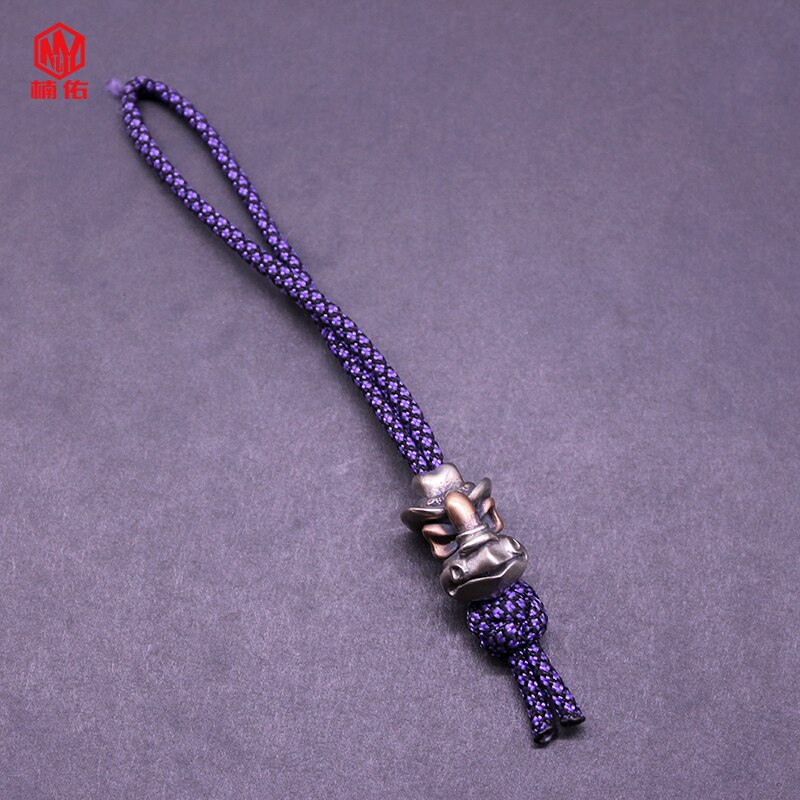 1PC Retro White Copper Red Copper Knife Beads Bull head Skull Paracord Beads Lanyard Pendants: Purple