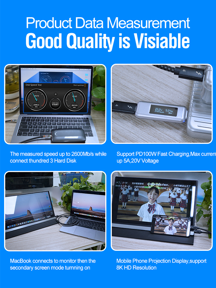 Thunderbolt 4/3Cable USB4 40Gbps USB Type C to Type C PD 100W 8K Cable Data Transfer USB-C Cable for Macbook Thunderbolt 4 Cable