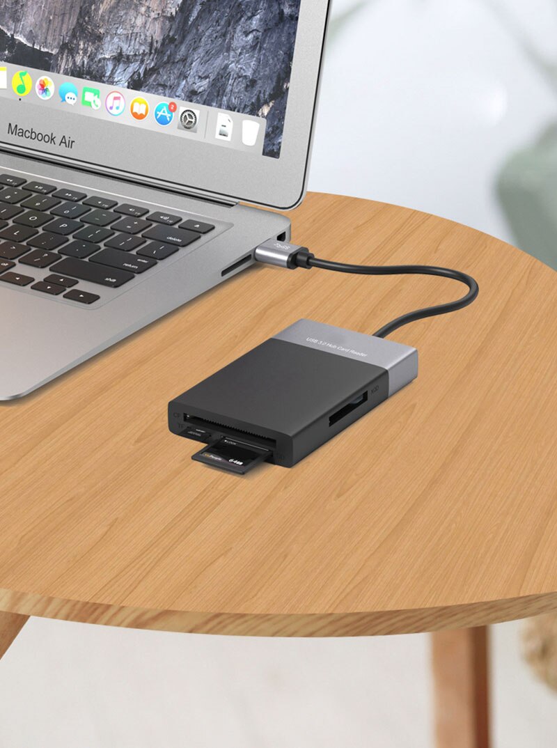 6 in 1 multi minneskortläsare usb 3.0 2 port hub adapter för xqd cf compact flash tf micro sd kort och u flash disk enhet läs