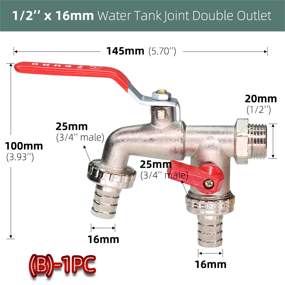 Brass Tap Joint 1/2'' IBC Water Tank Connector 2-Way 1-Way Garden Hose Irrigation Faucet Adapter Replacement Fitting Ball Valve: B-1PC