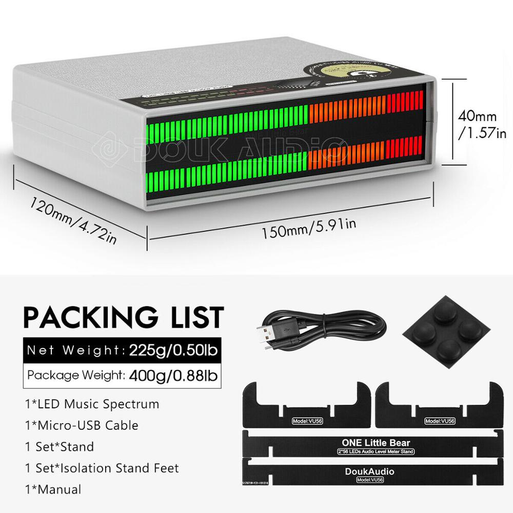 Douk áudio estéreo 56 bit medidor de nível de som led espectro de música display dot matrix mesa vu medidor lâmpadas áudio para amplificadores