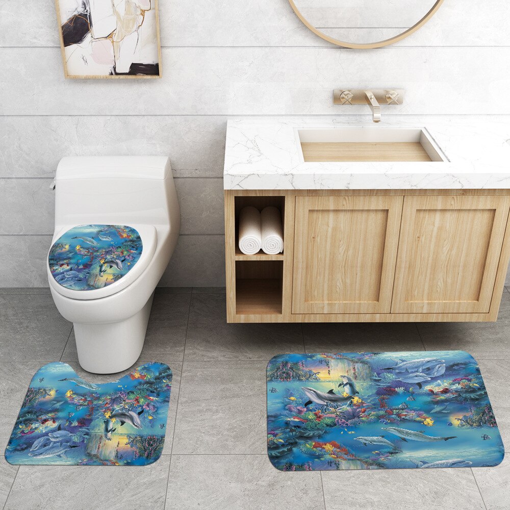 Sea World Gedrukt Badmat Wc Creativiteit Badkamer Tapijt Set Home Decor Badmat Douchegordijn Set Badkamer Vloermat badmat