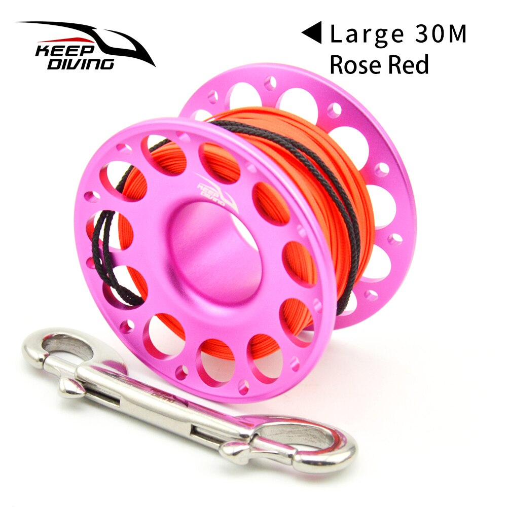 Pay-off wheels for diving Sea Scuba Diving Spool Finger Reel Double ended Equipment Cave exploration 15M/30M High-strength rope: Rose 30m