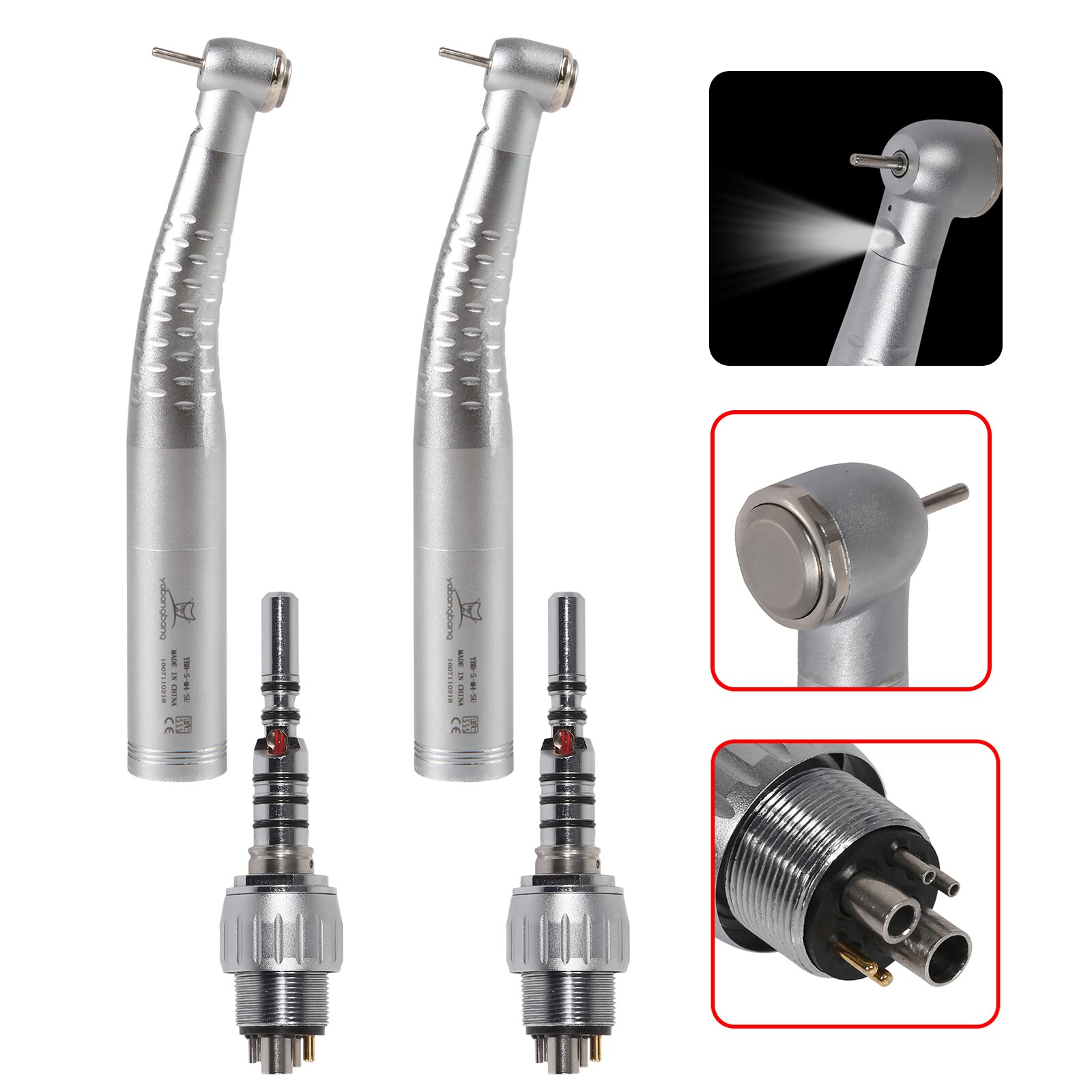 6- gats standaard grote kop enkelvoudige watersproeirotor & 6- gats led-snelkoppeling glasvezel hogesnelheids handstuk tandheelkundig instrument