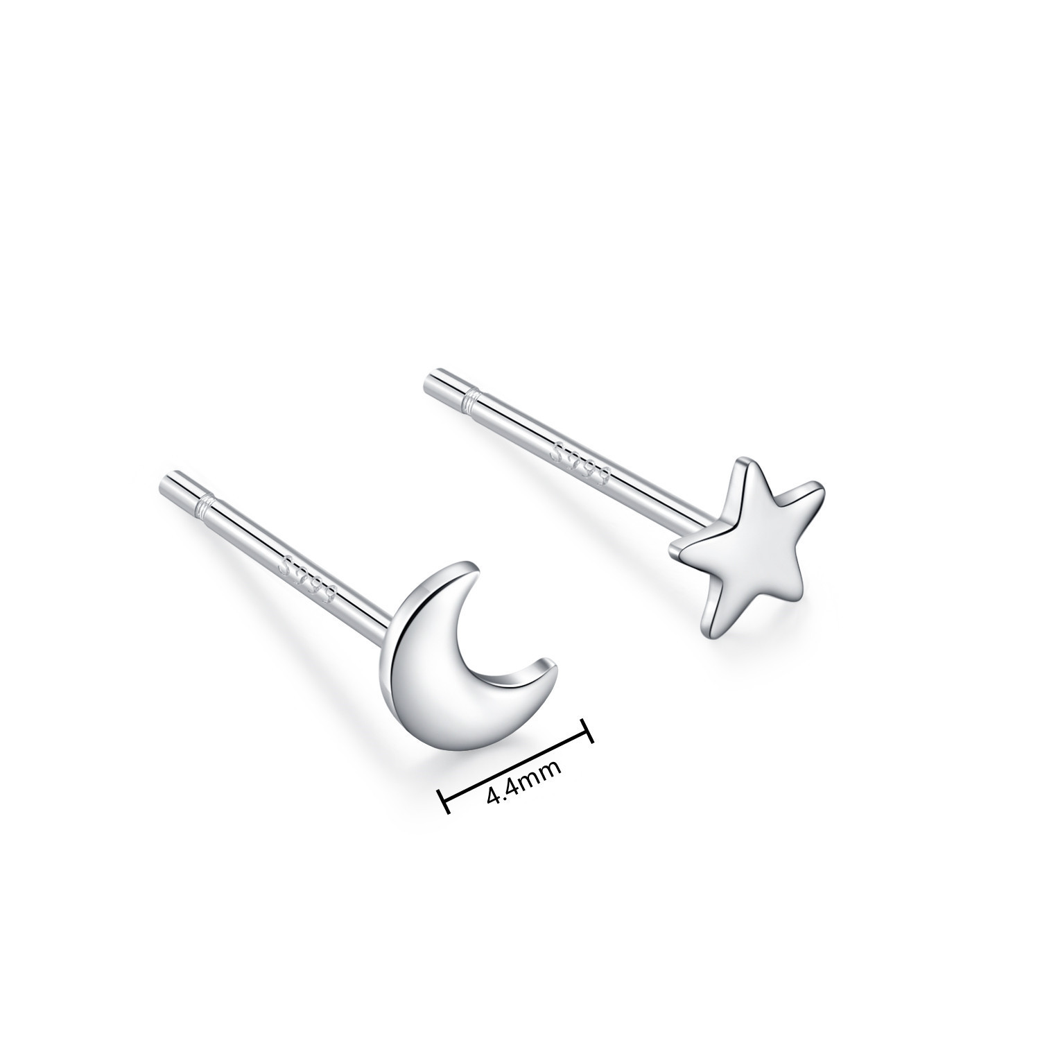 Pendientes hipoalergénicos de Plata de Ley 925 para mujer, Luna, estrella de David, hoja de arce, corazón, relámpago, joyería S999: Blanco